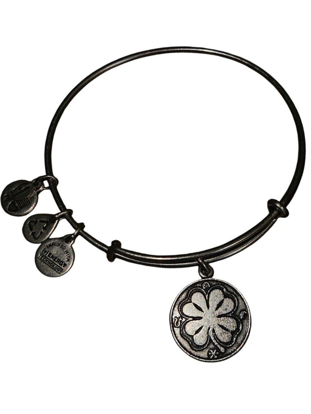 Alex & Ani Silver Four Leaf Clover Charm Bangle Bracelet